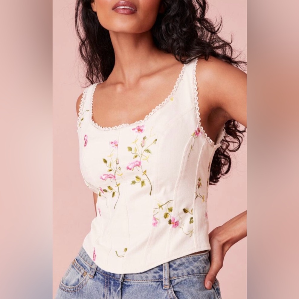 Loveshackfancy 'Rhapsody' White Floral Bustier Blouse